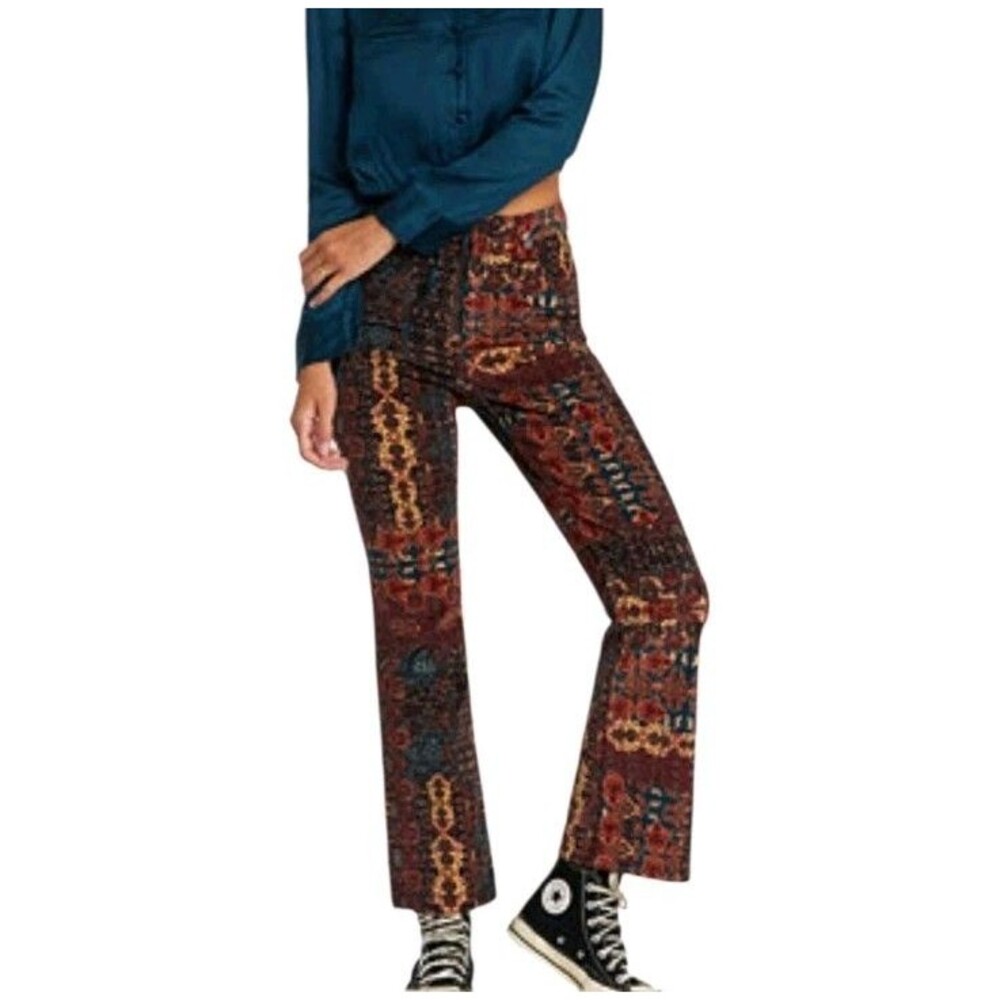 RVCA Groove High Rise Corduroy Pants Womens 24" Multicolor Cluttercore Artsy